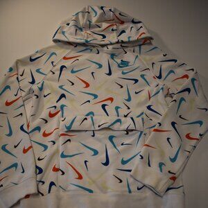 Nike Boys' Sportswear Club Printed Pullover Hoodie White Swoosh-Large